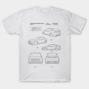 Tesla Model S Electric Car Vintage Patent Drawing T-Shirt